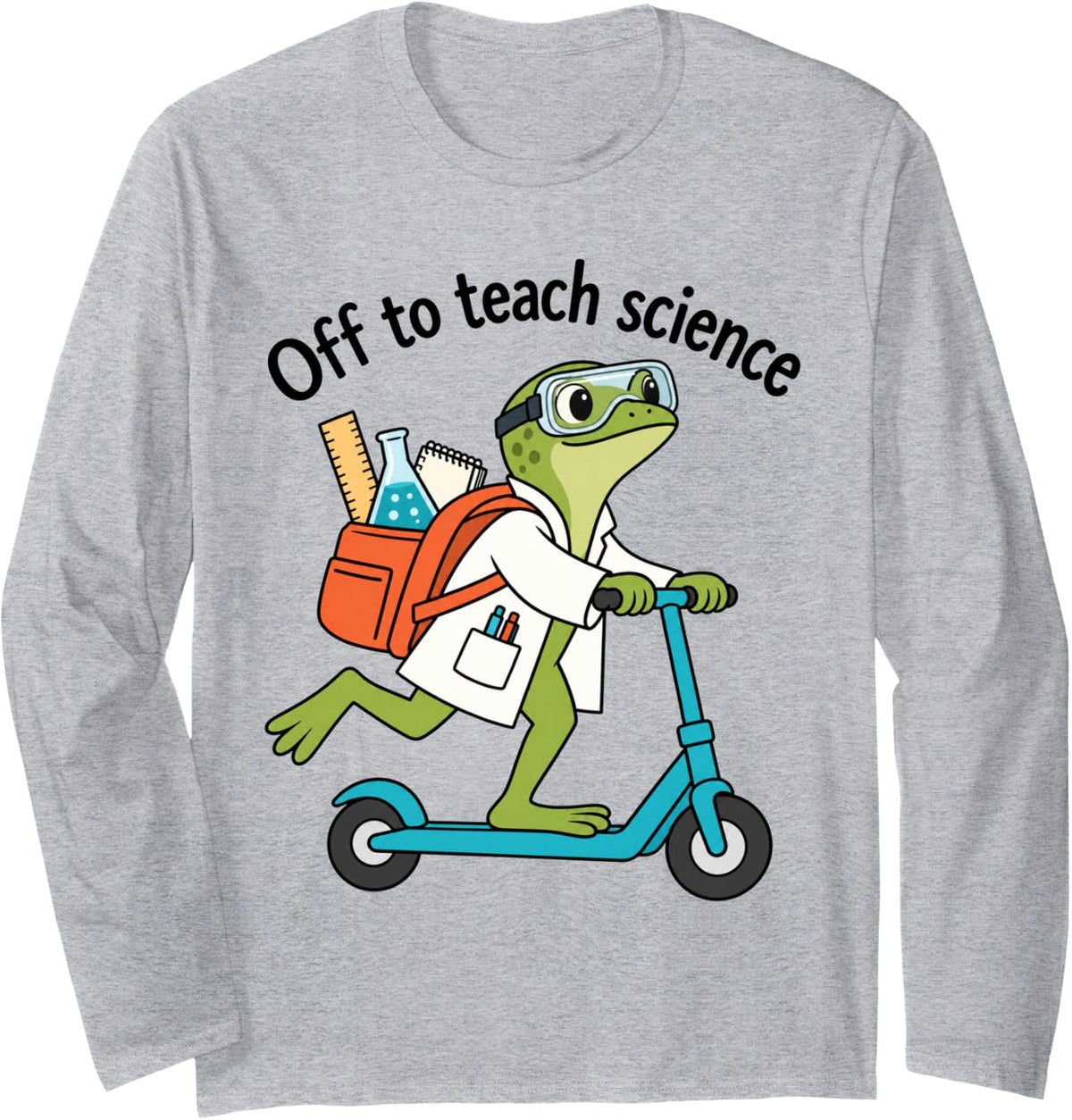 Off to Teach Science Frog Science Teacher Funny STEM Long Sleeve T-Shirt - Adult Unisex Heather Grey