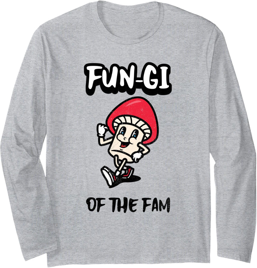 Funny Fun-GI of the Fam Mycology Mushroom Foraging Lover Long Sleeve T-Shirt - Adult Unisex Heather Grey