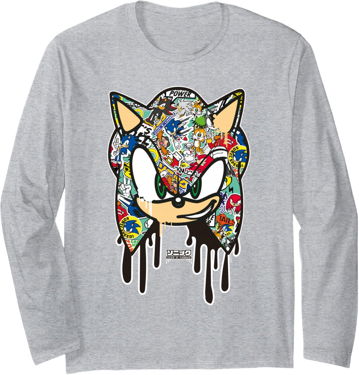 Sonic the Hedgehog - Sticker Sonic Long Sleeve T-Shirt - Adult Unisex Heather Grey