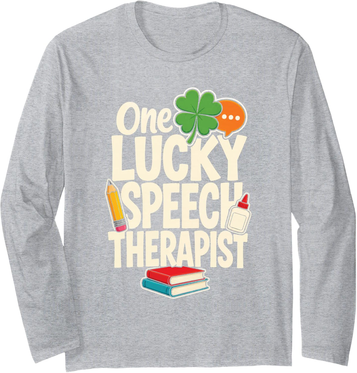 Speech Therapist One Lucky SLP St Patricks Day School Long Sleeve T-Shirt - Adult Unisex Heather Grey