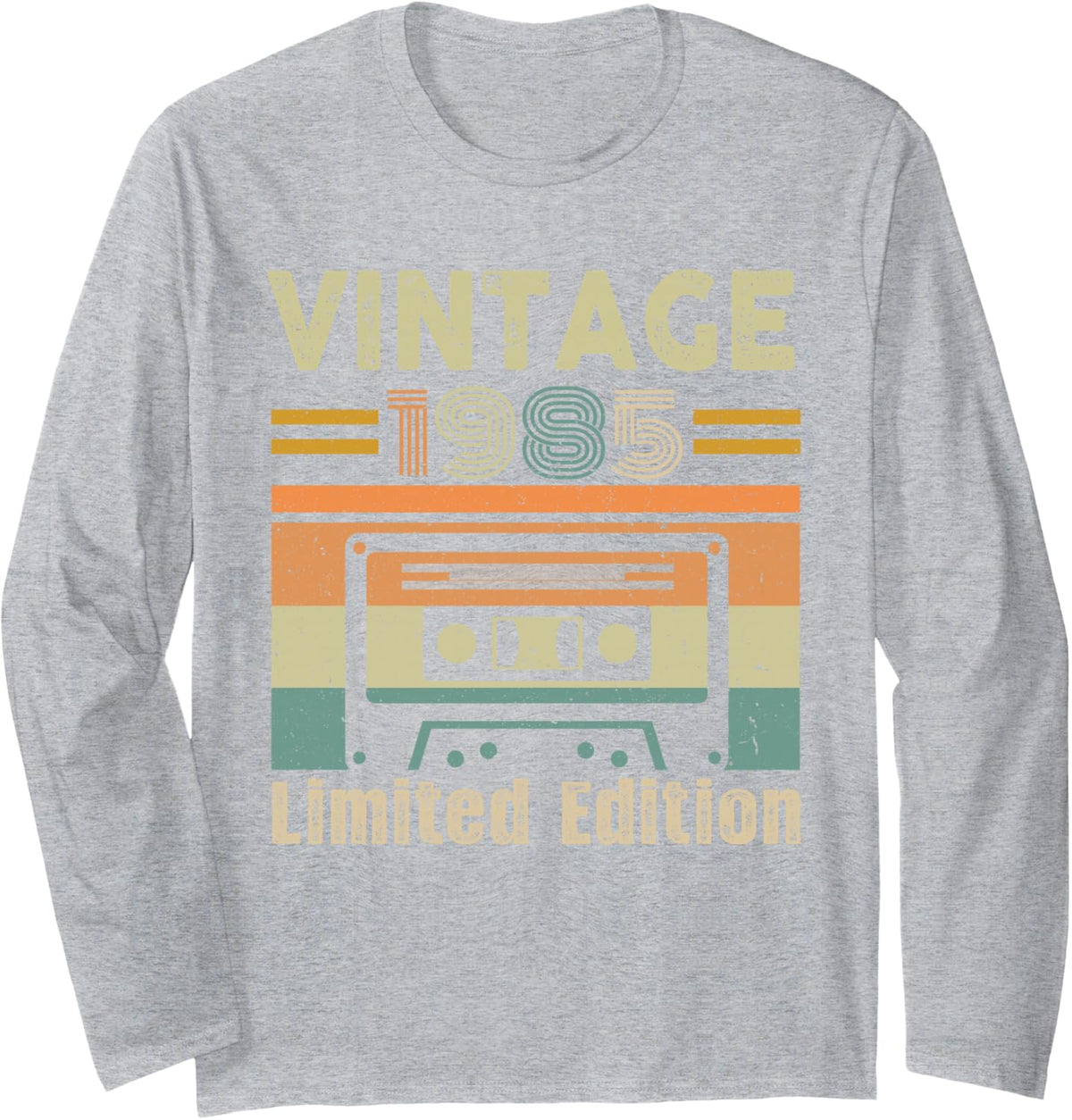 Vintage 1985 Limited Edition Classic Cassette Tape Birthday Long Sleeve T-Shirt - Adult Unisex Heather Grey