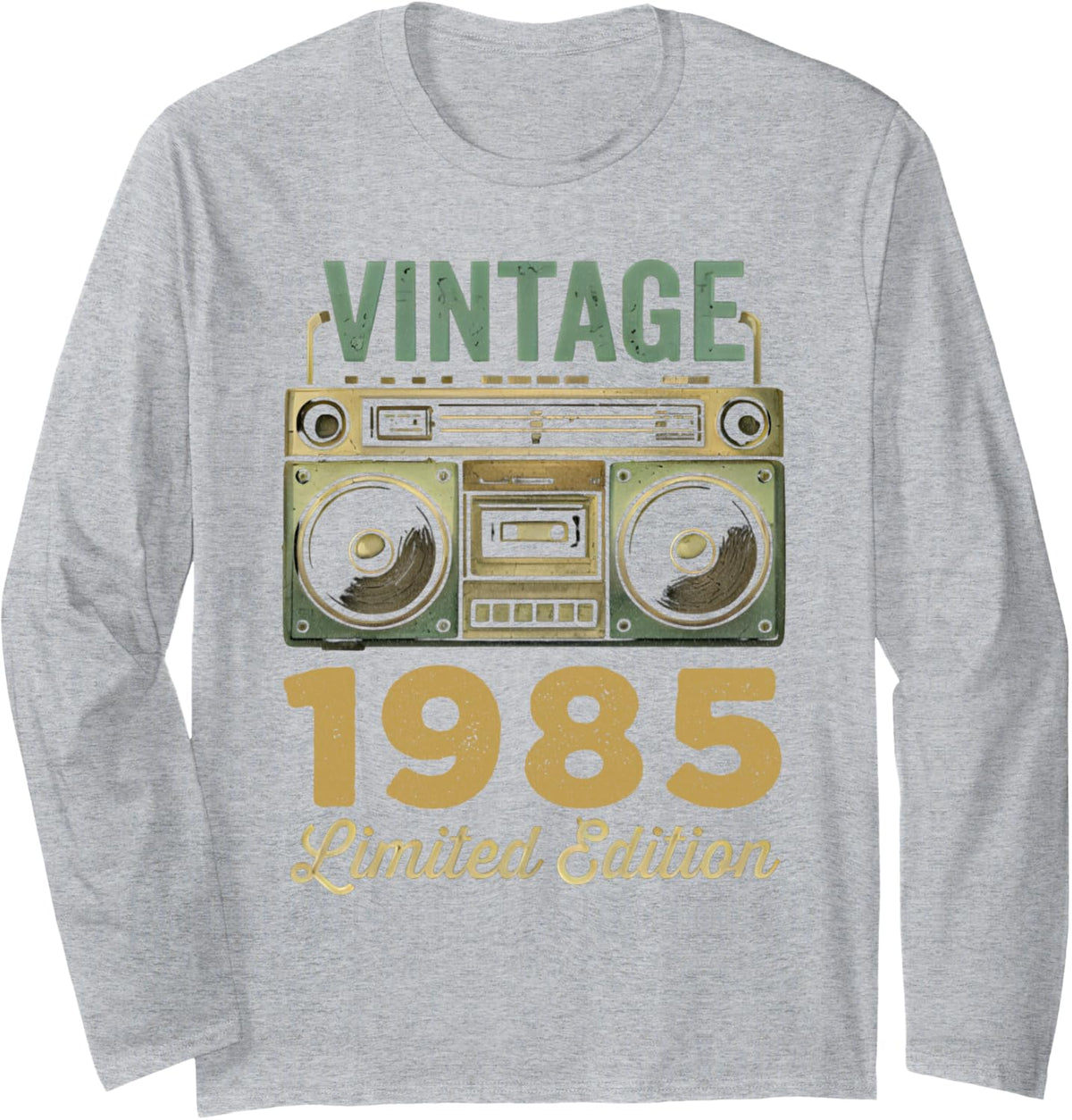 Vintage 1985 Classic Birthday Cassette Tape Player Vintage Long Sleeve T-Shirt - Adult Unisex Heather Grey