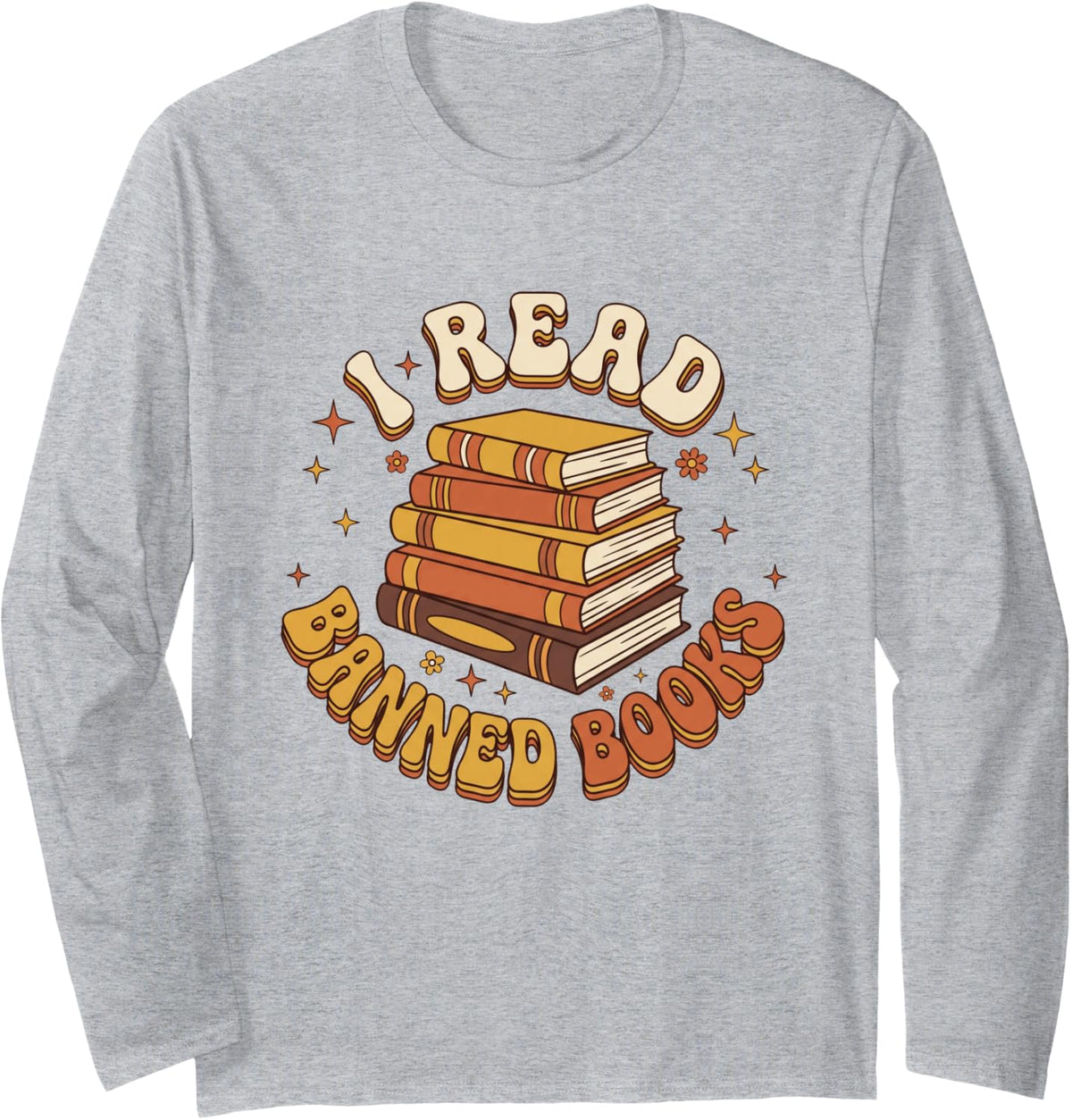 Retro Groovy I Read Banned Books Vintage Reader Gift Reading Long Sleeve T-Shirt - Adult Unisex Heather Grey