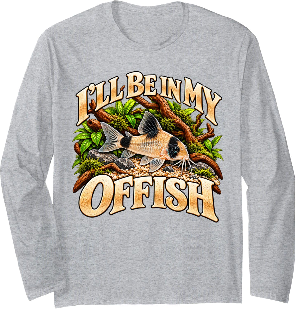 I'll Be in My Offish Panda Corydoras Aquarium Fish Humor Long Sleeve T-Shirt - Adult Unisex Heather Grey