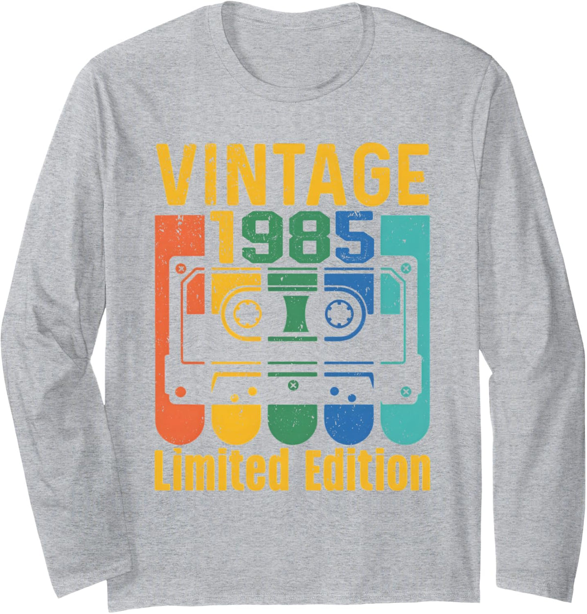 Vintage 1985 Limited Edition Cassette Tape Classic Birthday Long Sleeve T-Shirt - Adult Unisex Heather Grey