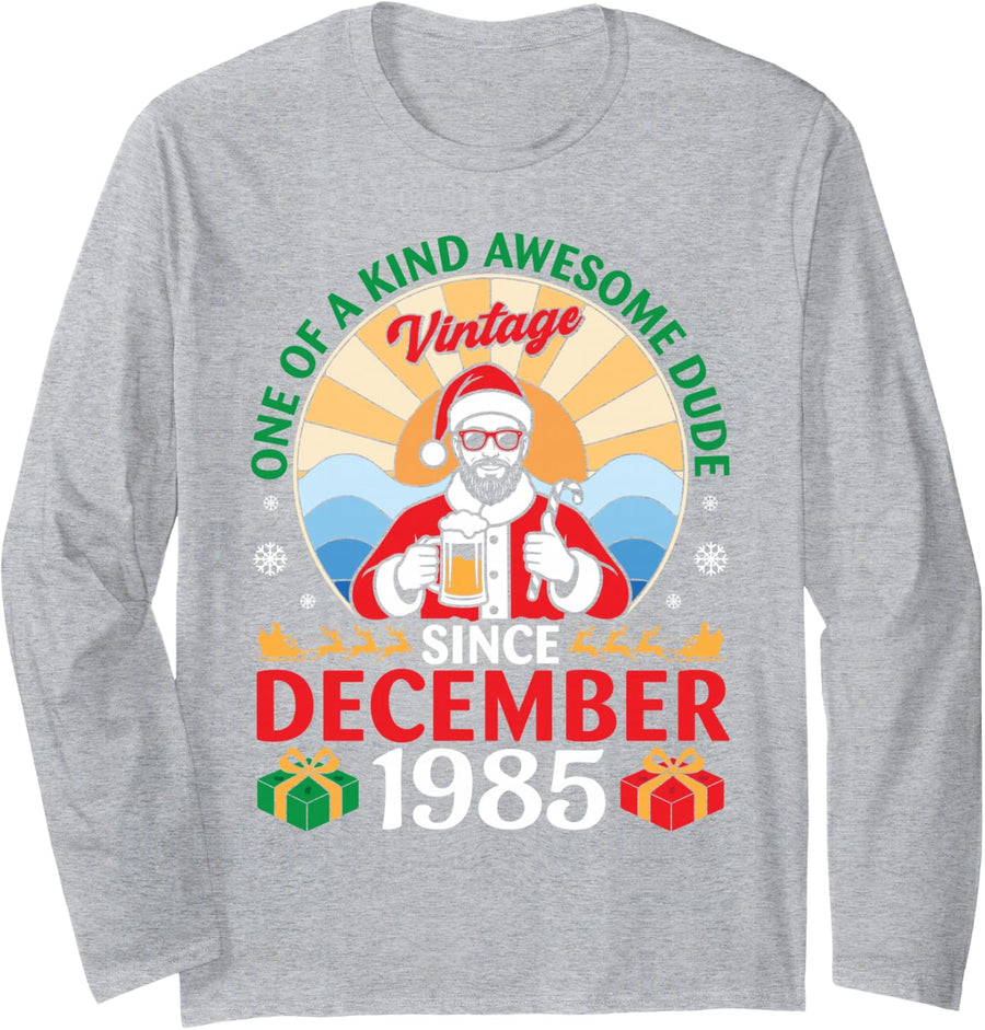 Vintage in December 1985 Birthday 41 Years of Being Awesome Long Sleeve T-Shirt - Adult Unisex Heather Grey
