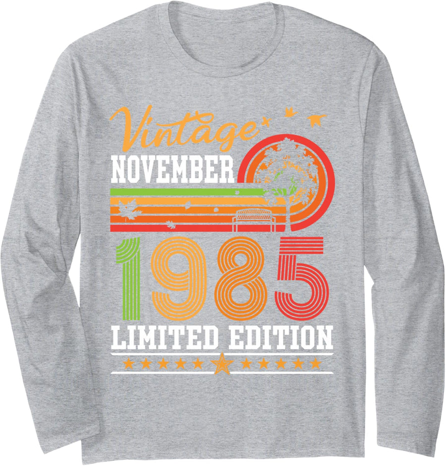 Vintage November 1985 Limited Edition 41 Years Old Birthday Long Sleeve T-Shirt - Adult Unisex Heather Grey