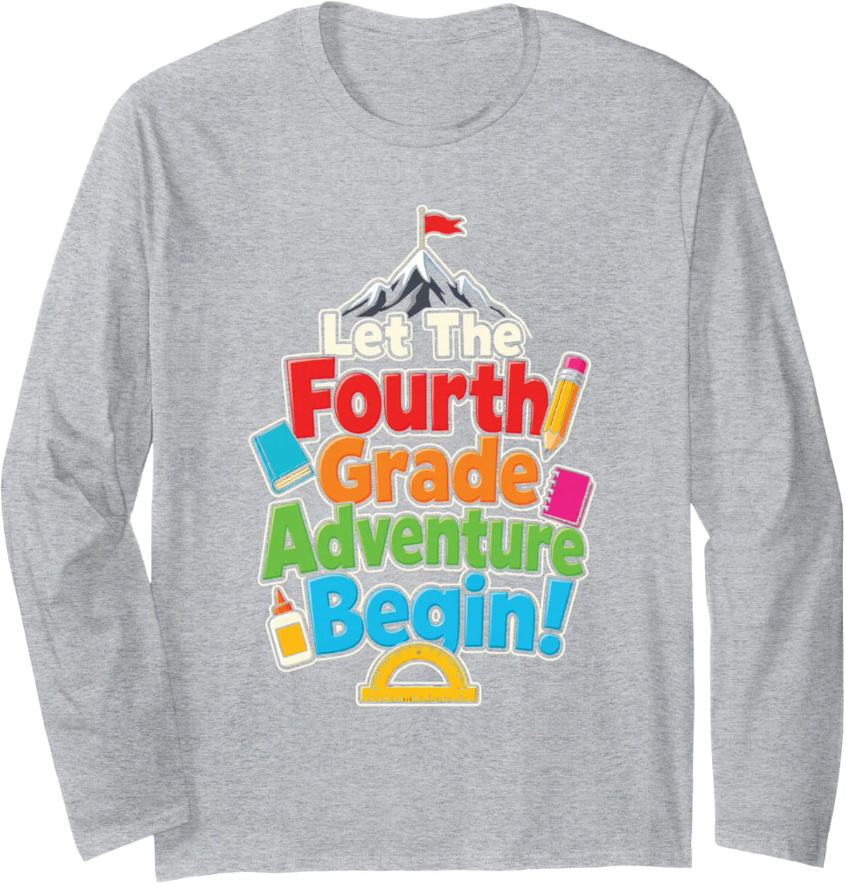 4th Grade Let The Adventure Begin First Day of School Long Sleeve T-Shirt - Adult Unisex Heather Grey