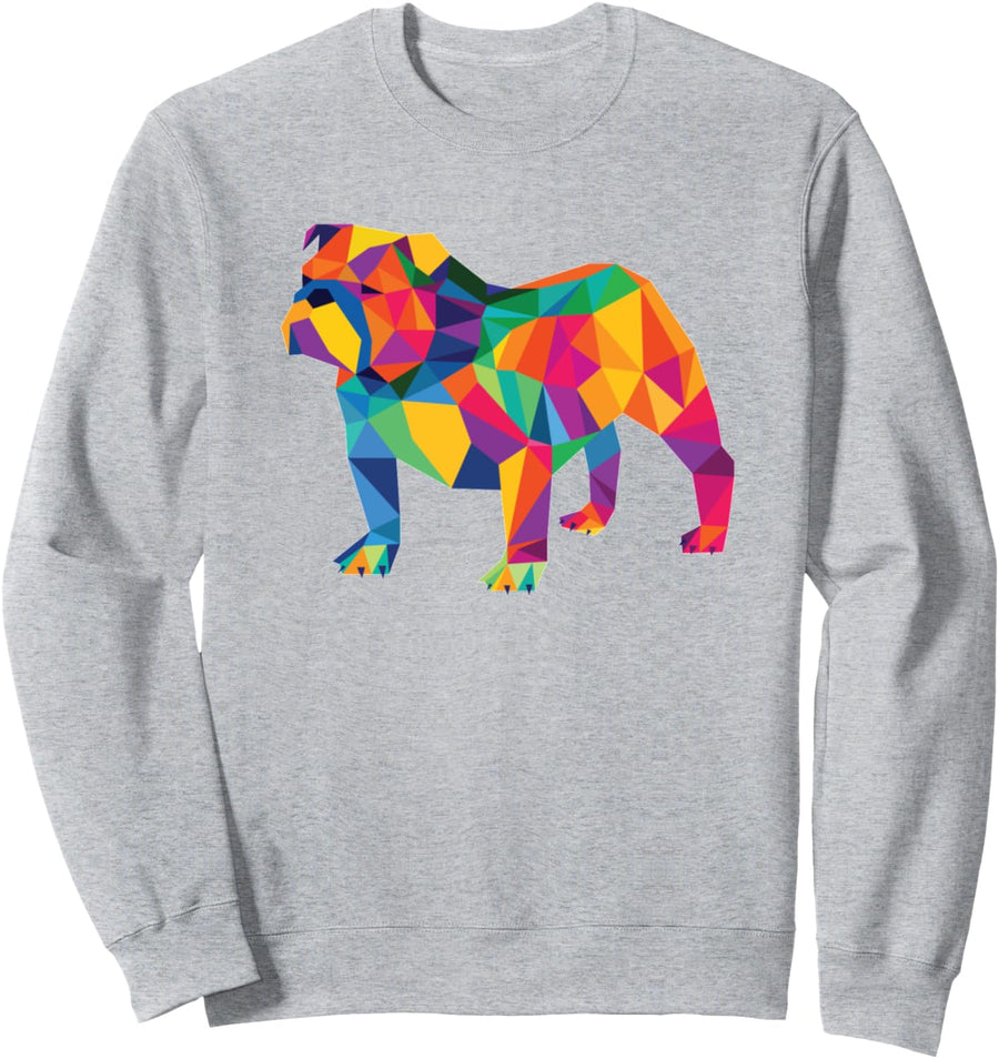 English Bulldog Geo Fractal Crew Neck Sweatshirt - Adult Unisex Heather Grey