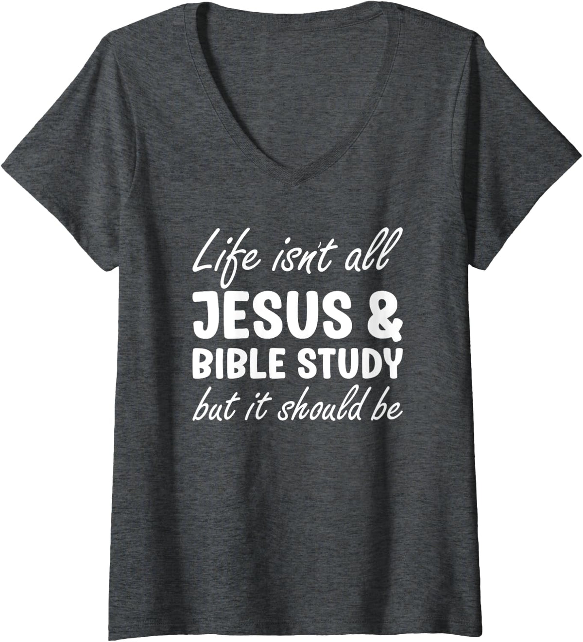 Womens Bible Study for Men or Women I Love Bible Study and Jesus V-Neck T-Shirt - Dark Heather Grey