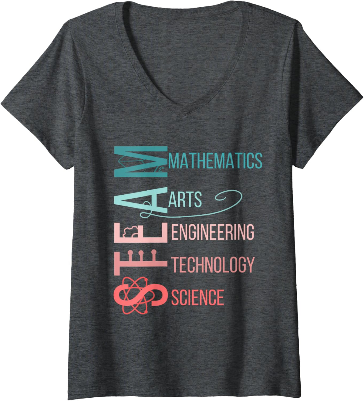 Womens STEAM Science Technology Engineering Art Math Teacher V-Neck T-Shirt - Dark Heather Grey