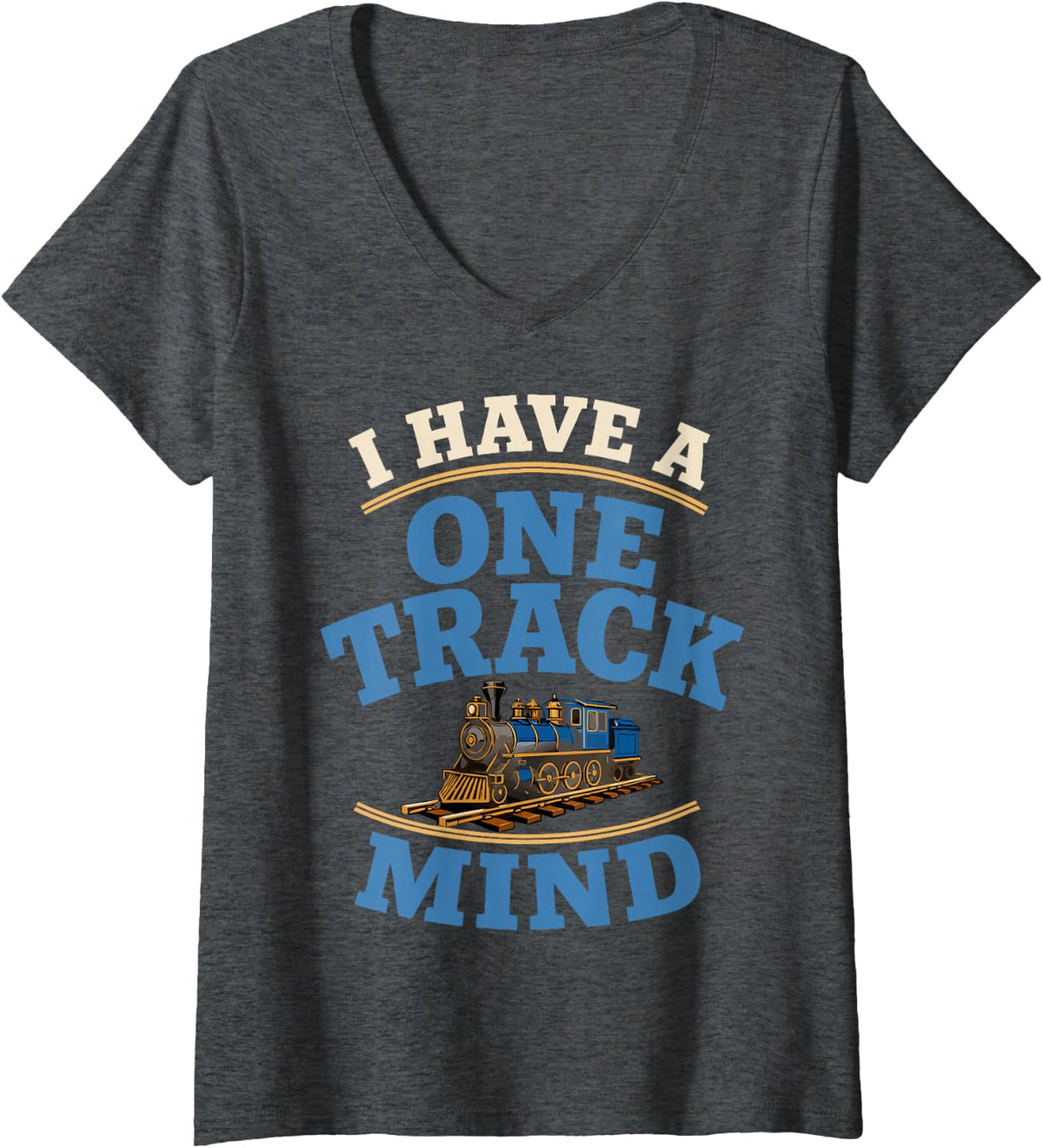 Women's Vintage Model Railway Hobby Train Collector Railroad V-Neck T-Shirt - Dark Heather Grey