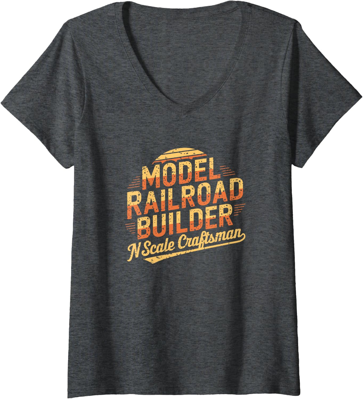 Women's N Scale Model Railroad Builder Layout Hobby V-Neck T-Shirt - Dark Heather Grey