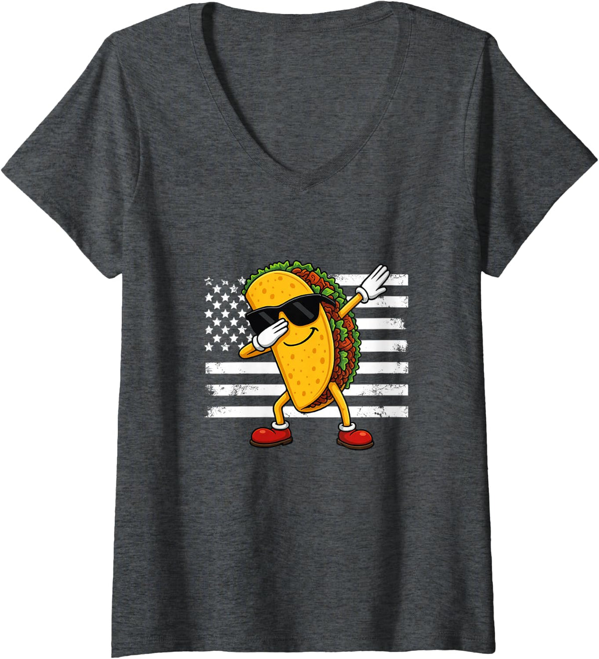 Women's Dabbing Taco Cinco de Mayo V-Neck T-Shirt - Dark Heather Grey
