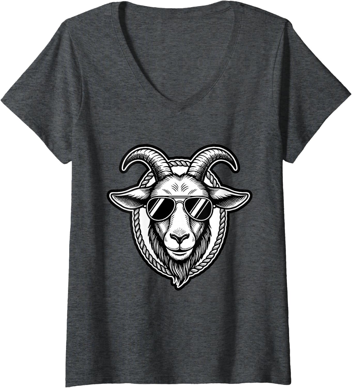 Women's Cool Goat Sunglasses Farm Animal Goat Lover V-Neck T-Shirt - Dark Heather Grey