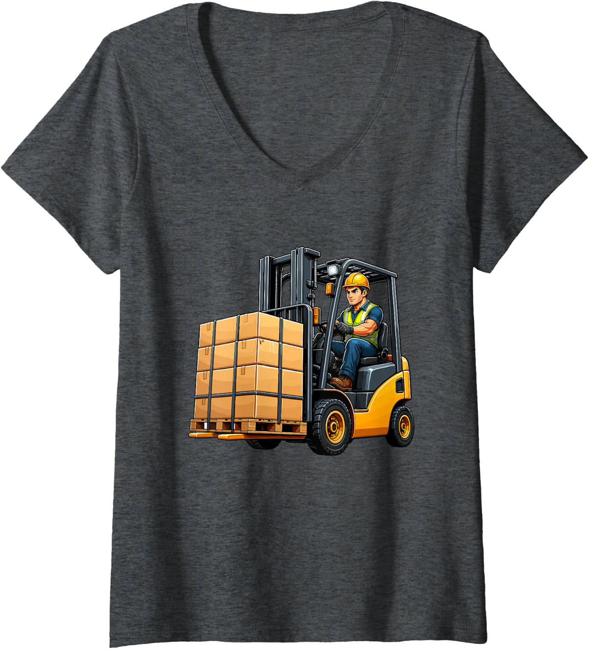 Women's Warehouse Worker Forklift Driver Pallet Loader V-Neck T-Shirt - Dark Heather Grey