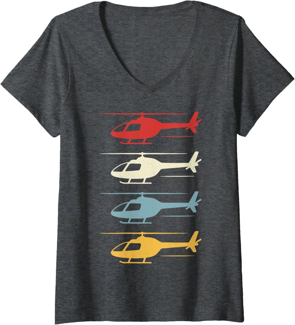 Women's Vintage Helicopter Pilot Aviation Flight Aircraft Flying V-Neck T-Shirt - Dark Heather Grey