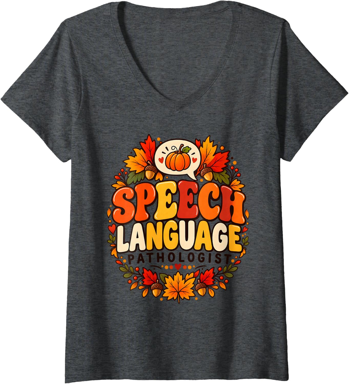 Women's Retro Speech Therapy Speech Language Pathologist Fall Autumn V-Neck T-Shirt - Dark Heather Grey