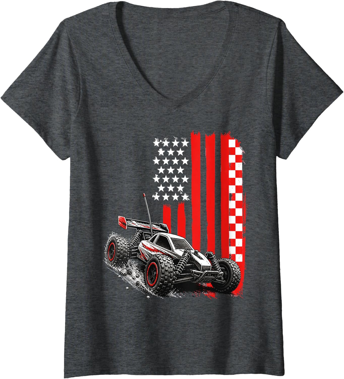 Women's Vintage RC Car Racing V-Neck T-Shirt - Dark Heather Grey