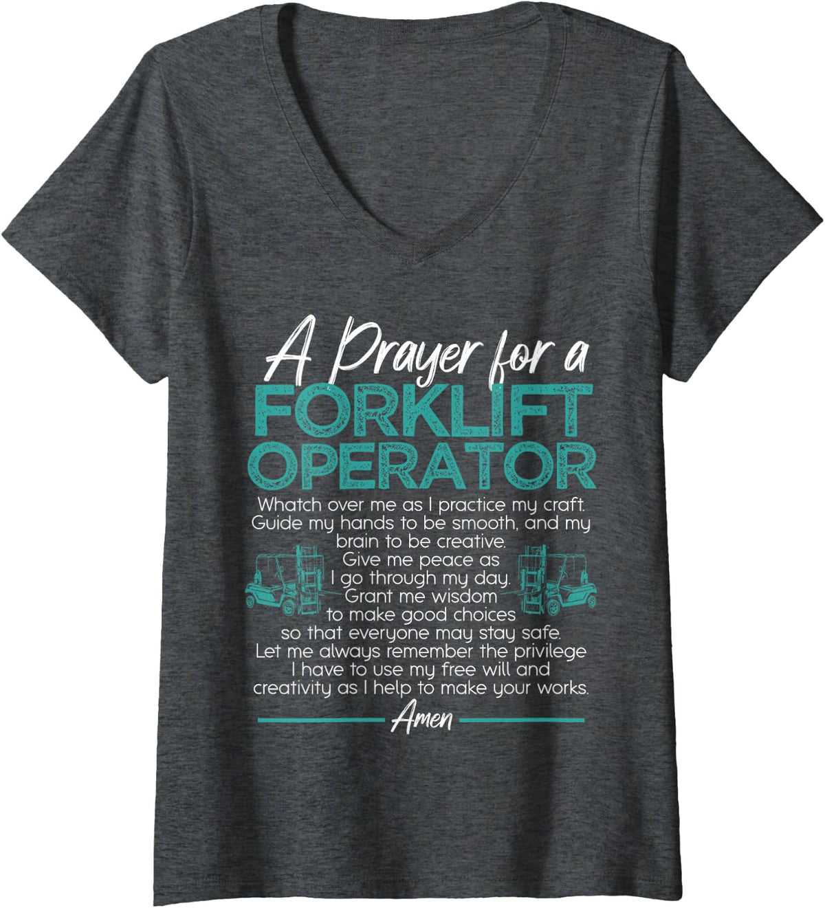 Women's A Prayer for a Forklift Operator Certified Forklift Driver V-Neck T-Shirt - Dark Heather Grey