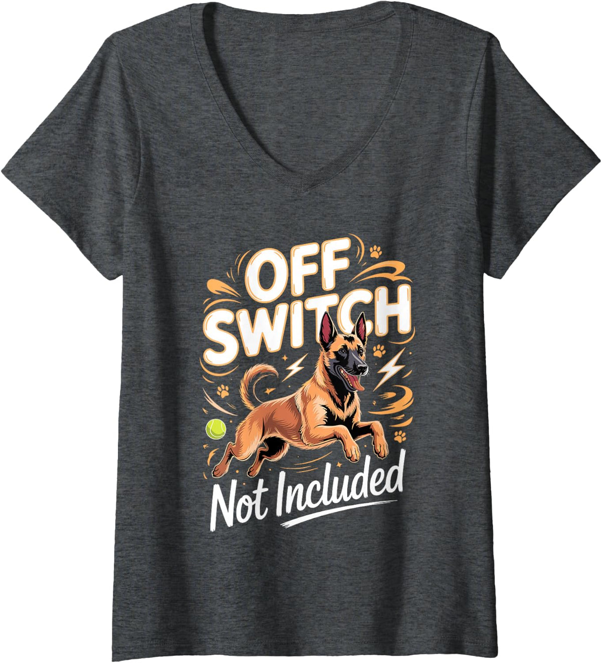 Women's Off Switch Not Included Belgian Malinois V-Neck T-Shirt - Dark Heather Grey