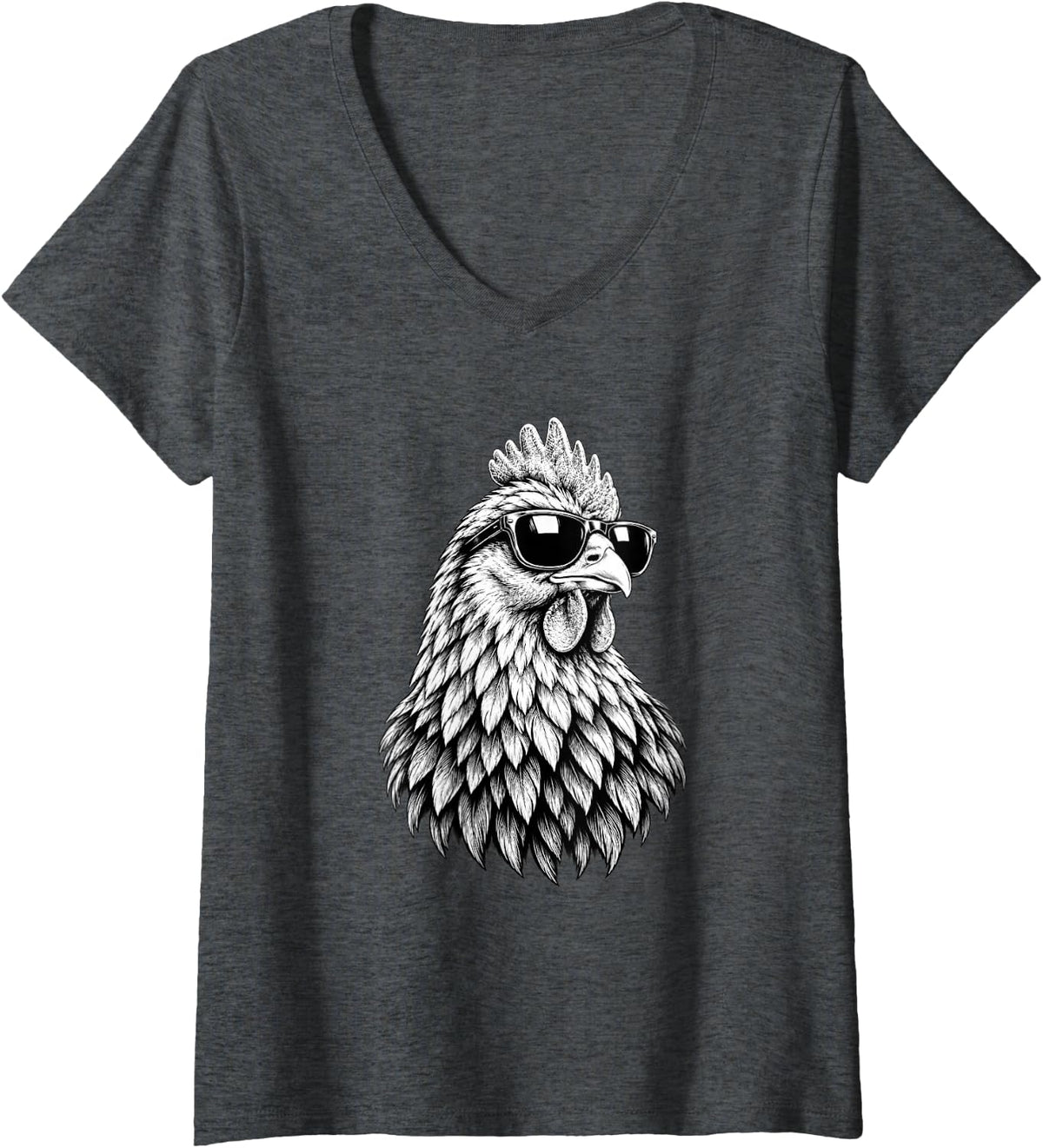 Women's Cool Chicken with Sunglasses, Funny V-Neck T-Shirt - Dark Heather Grey