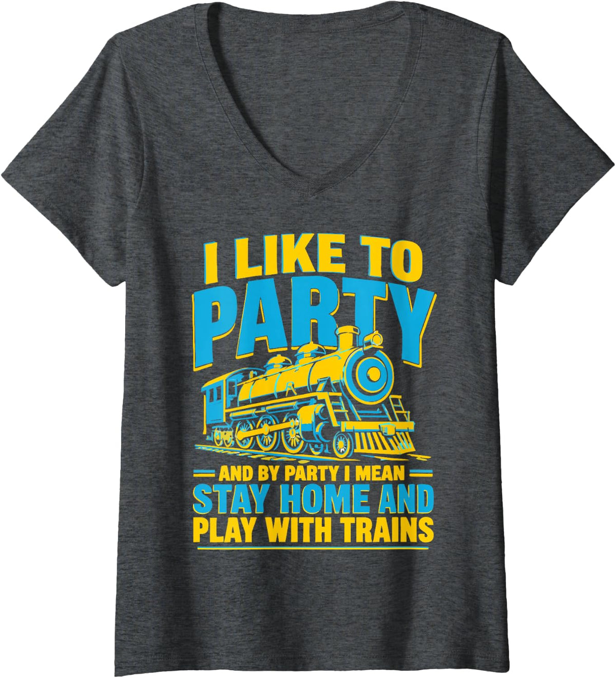 Women's Hilarious Model Railway Hobby Train Collector Railroad V-Neck T-Shirt - Dark Heather Grey