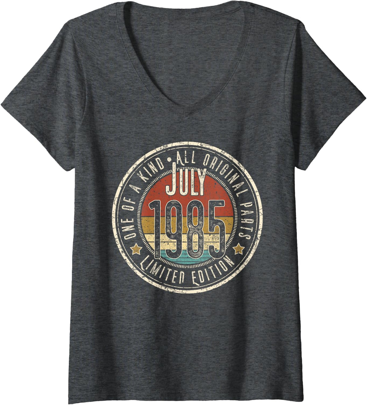 Women's 41st Birthday Vintage July 1985 Retro Limited Edition V-Neck T-Shirt - Dark Heather Grey