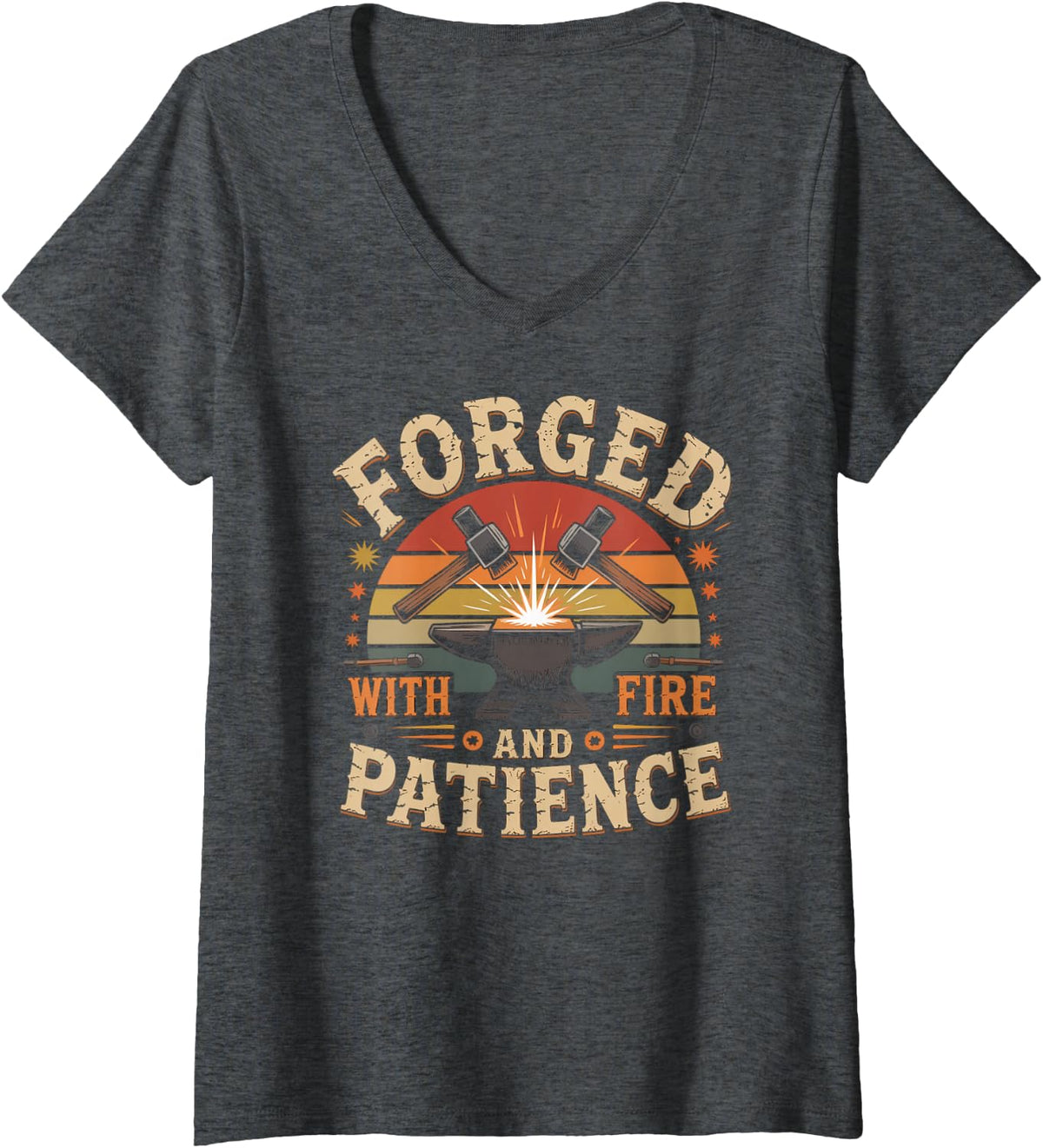 Women's Forged with Fire and Patience Blacksmith V-Neck T-Shirt - Dark Heather Grey