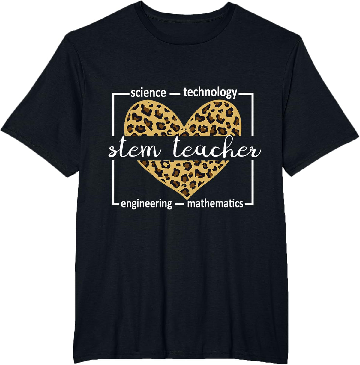 STEM Teacher Leopard Print Heart T-Shirt - Black