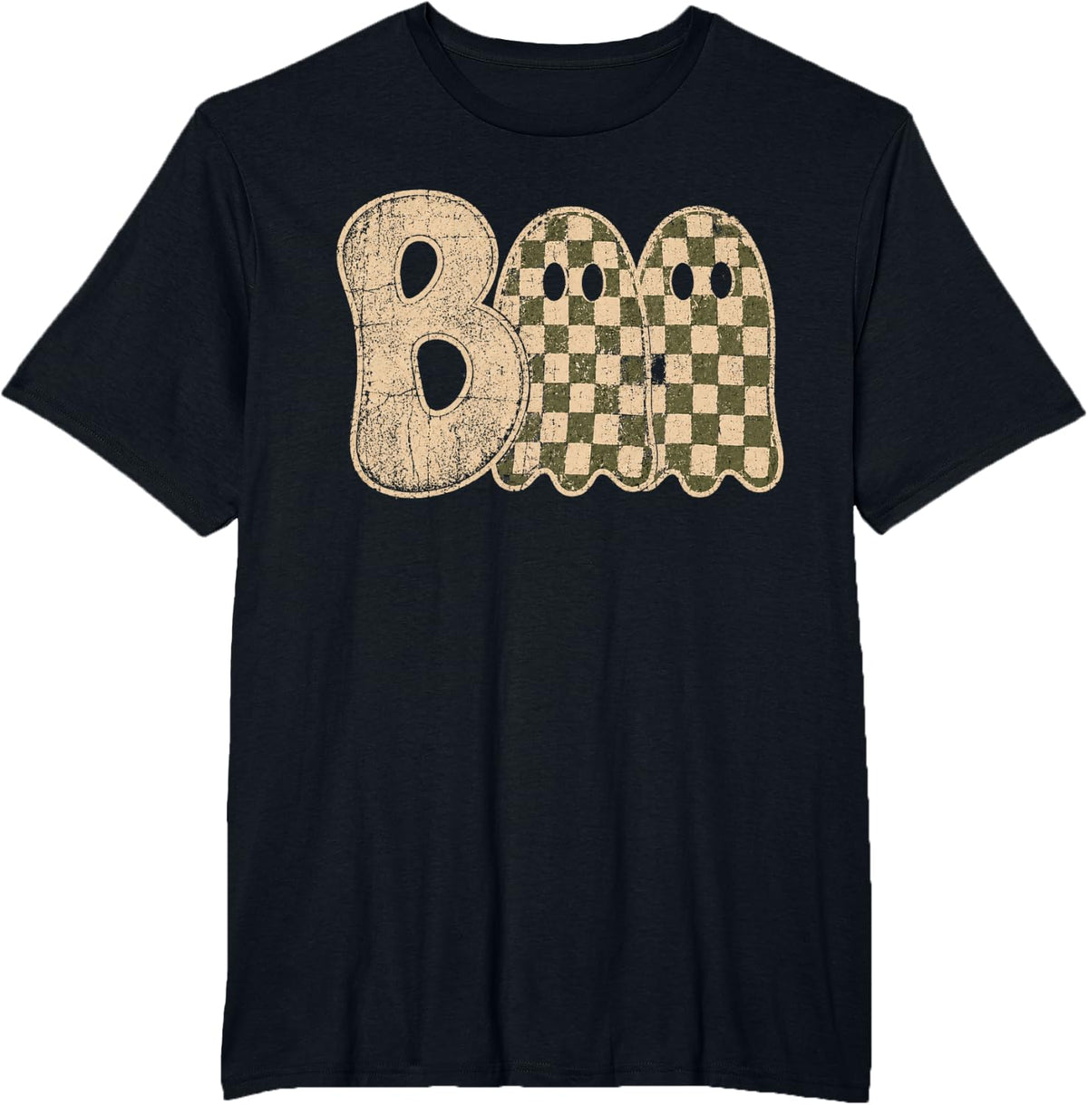 Halloween Ghost Checkered Ghost Retro Spooky Season Autumn T-Shirt - Black