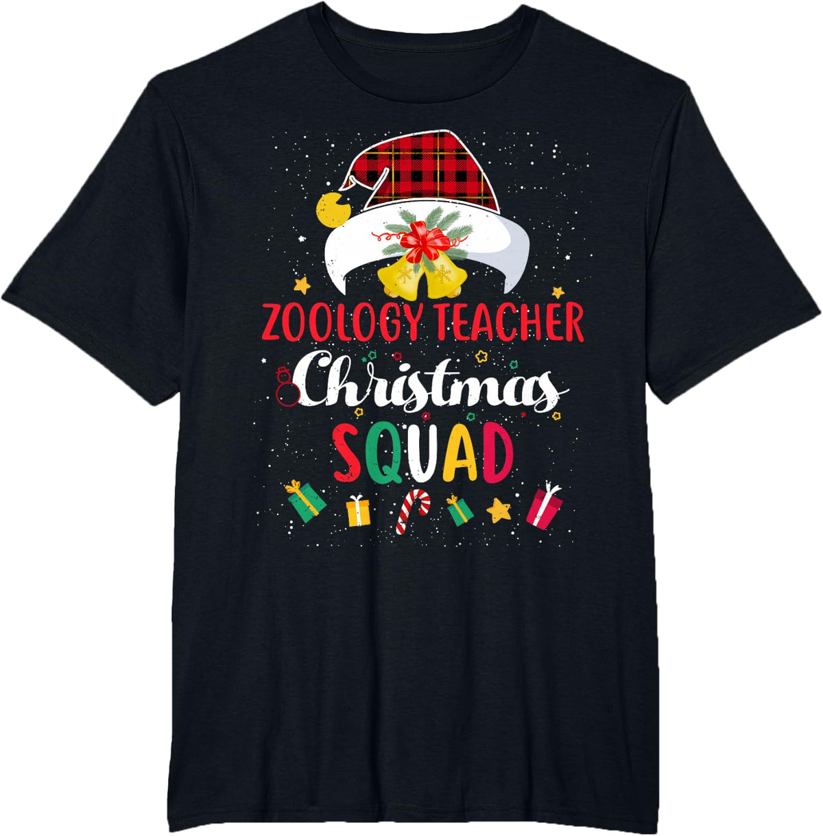 Zoology Teacher Christmas Squad Santa Hat Match T-Shirt - Black