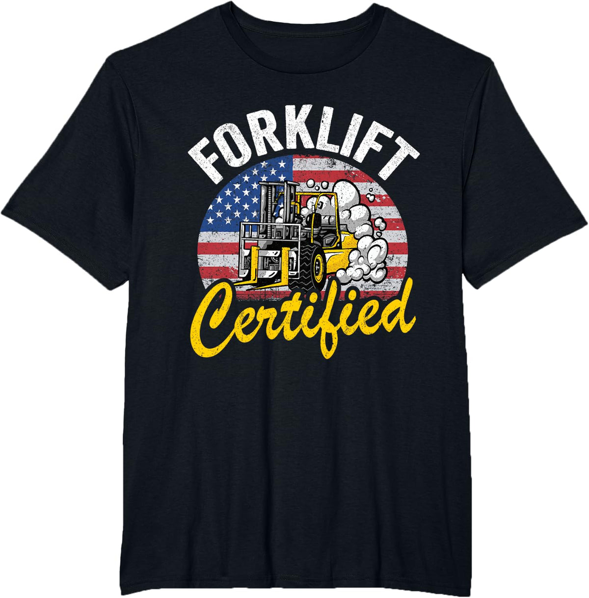 Warehouse American Flag Forklift Operator Forklift Certified T-Shirt - Black