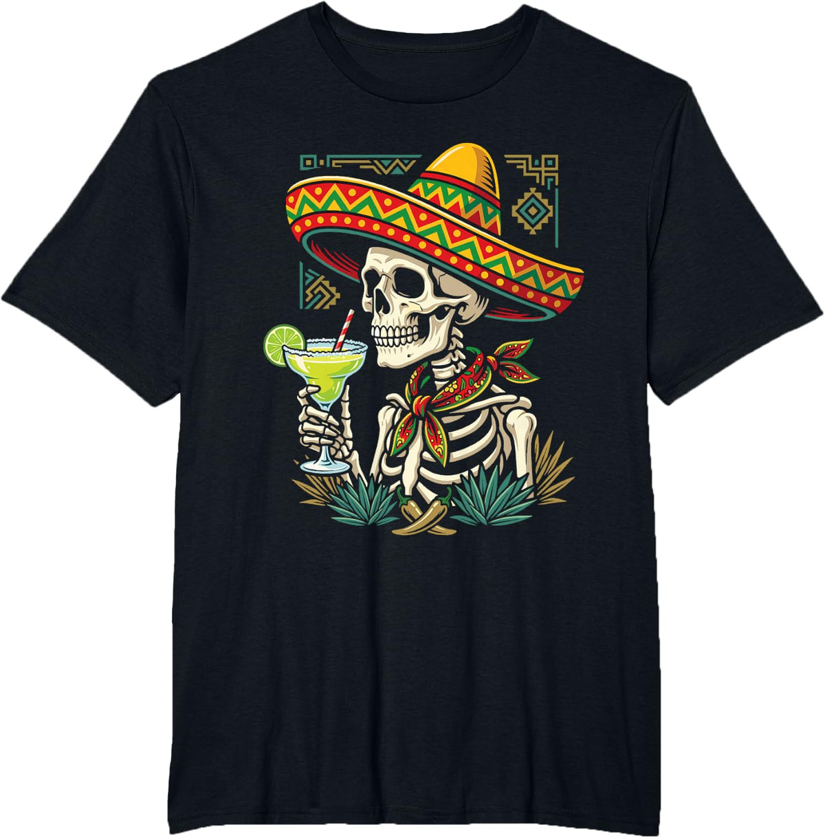 Happy Cinco de Mayo Funny Skeleton Margarita Fiesta T-Shirt - Black