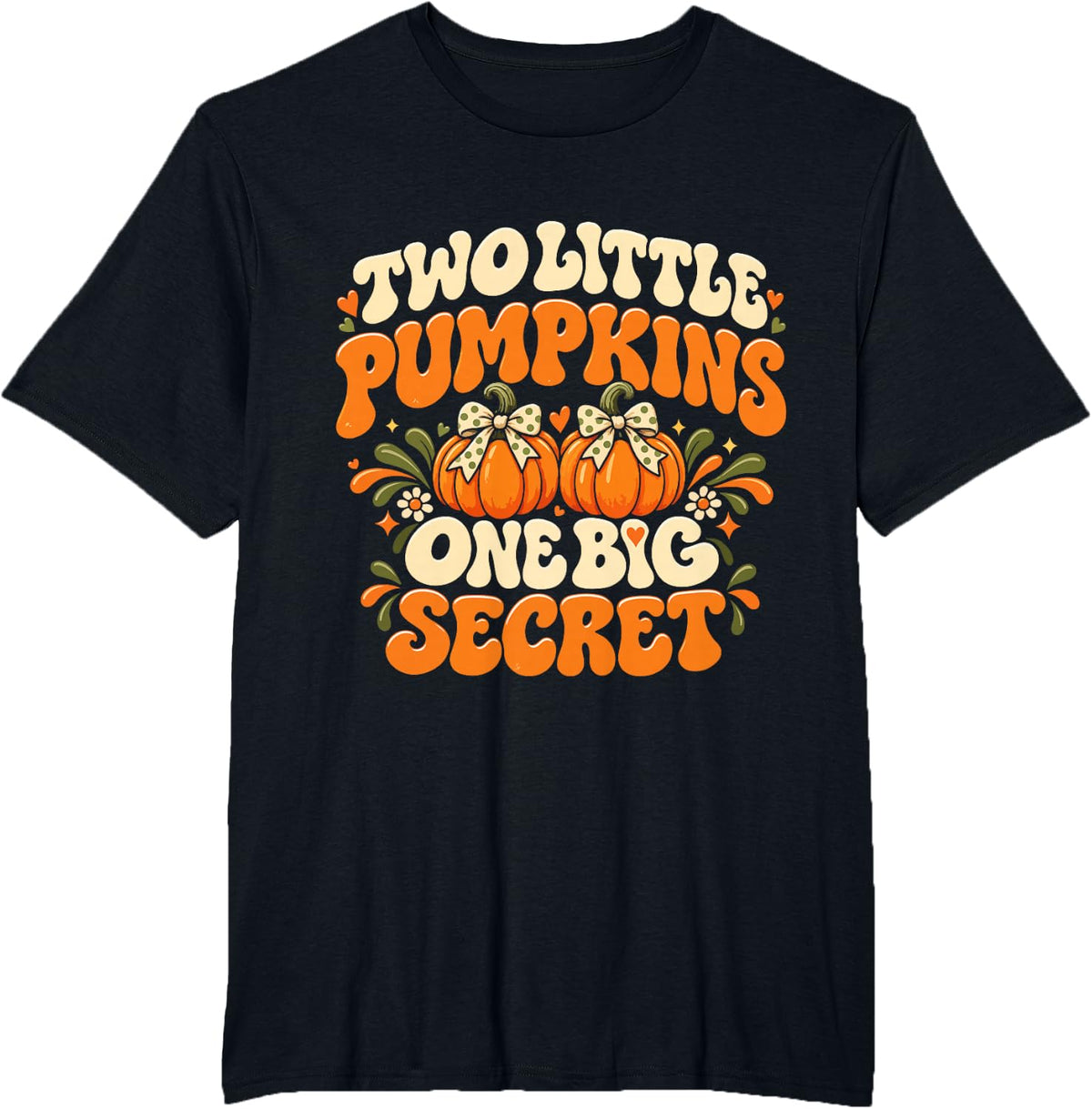 Fall Twin Pregnancy Announcement Two Little Pumpkins T-Shirt - Black