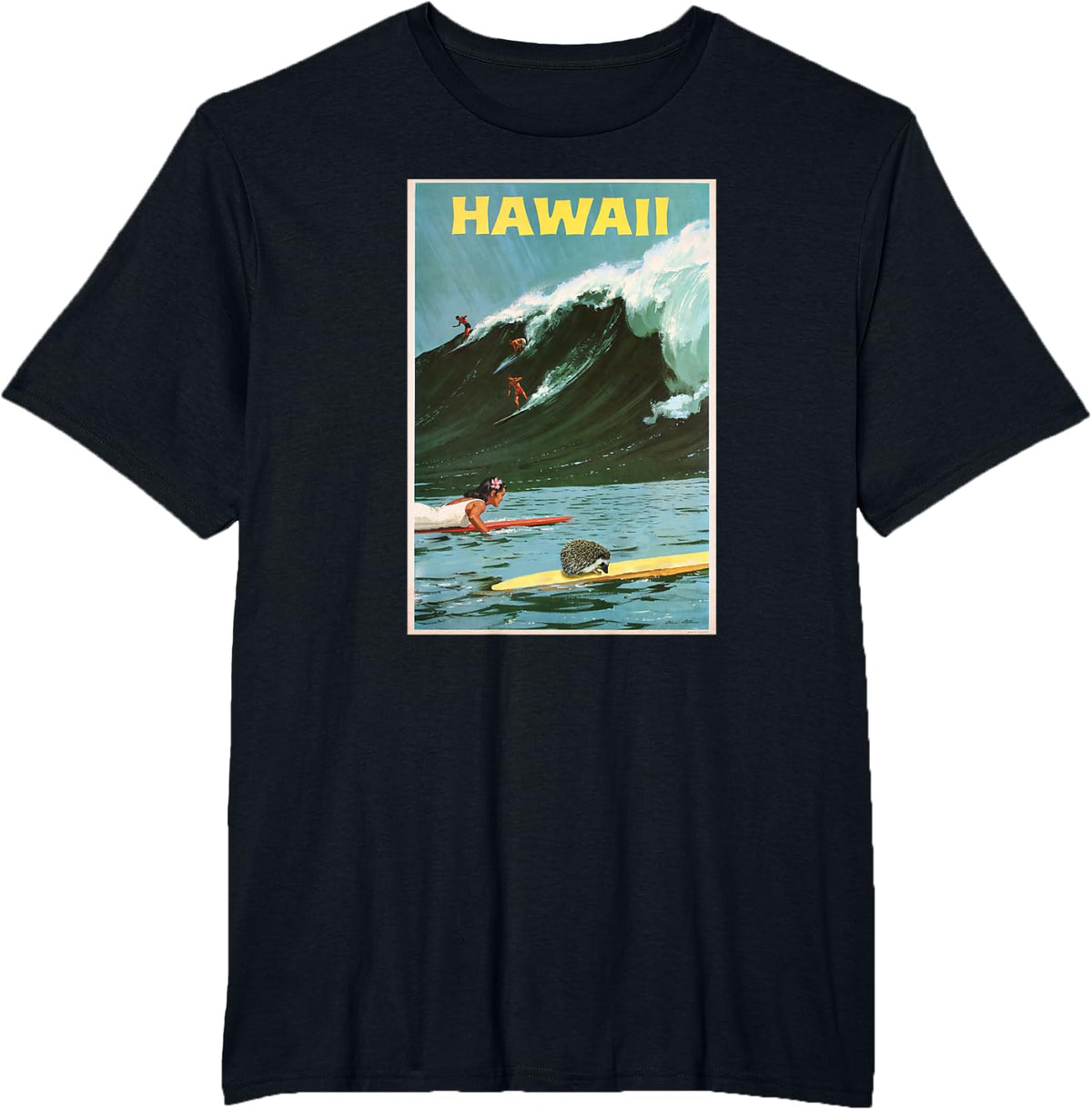 Hedgehog tshirt: Aloha Hawaii Hedgehog Surfing Shirt - Black