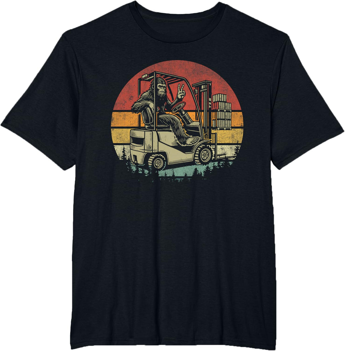 Forklift Certified Retro Bigfoot Sasquatch Forklift Operator Tees T Shirts - Black