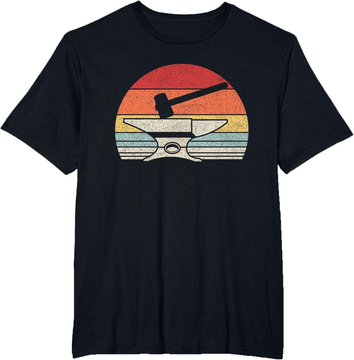 Retro Blacksmith Anvil Hammer Vintage Forging Graphic T-Shirt - Black