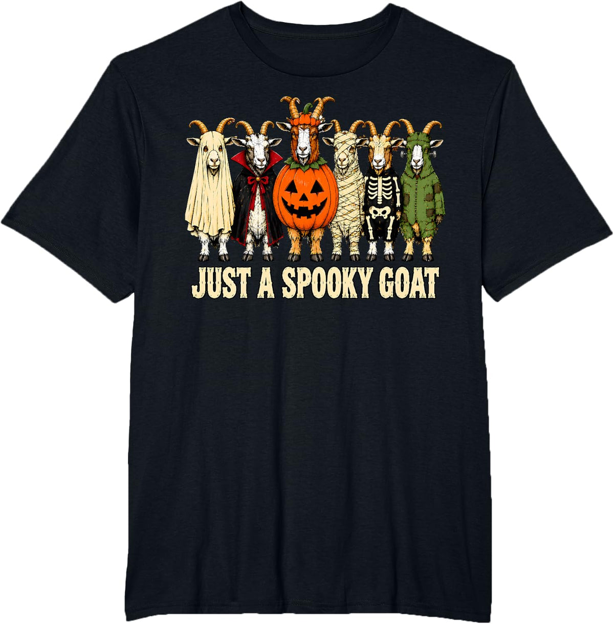 Just A Spooky Goat Pumpkin Ghost Halloween Goat Costume T-Shirt - Black