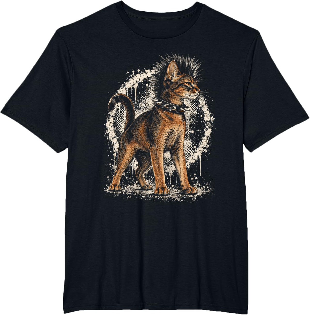 Punk Abyssinian Funny Mohawk Cat Rock Grunge T-Shirt - Black