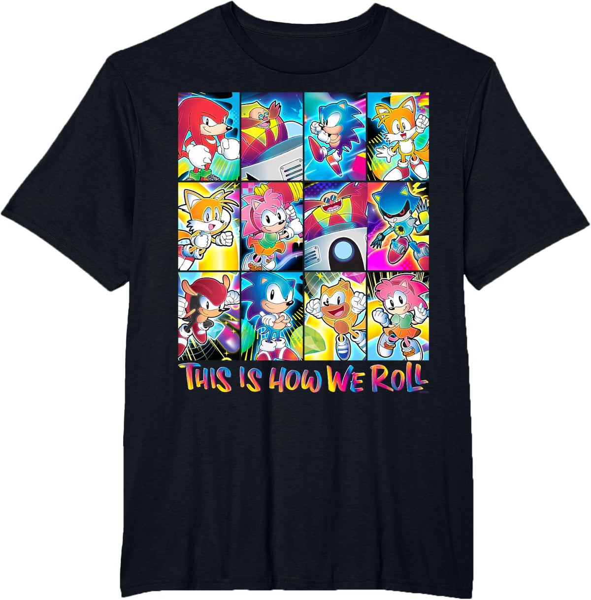 Sonic the Hedgehog This is How We Roll Panel Grid T-Shirt - Black