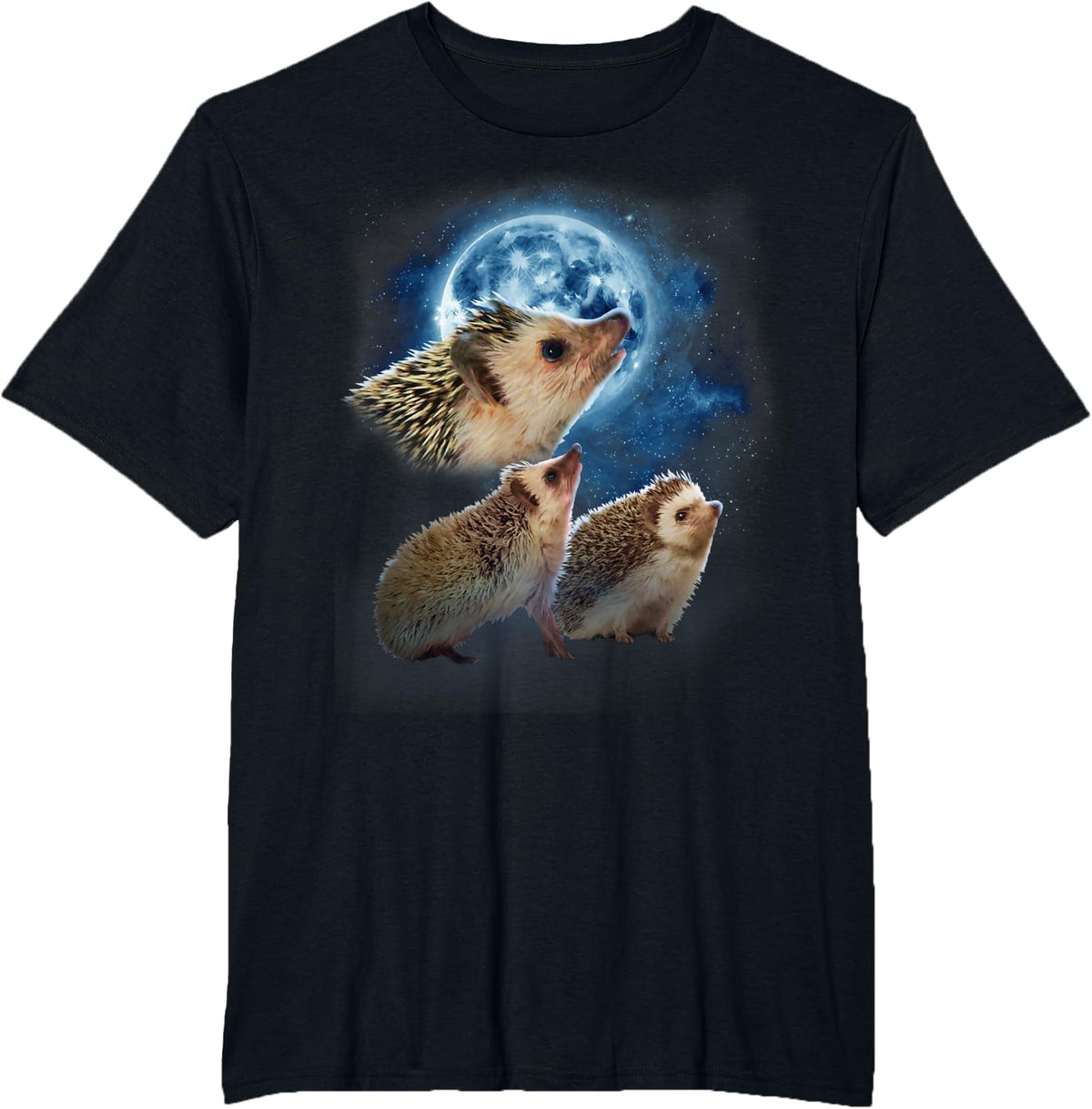 Funny Hedgehog Shirt - Hedgehogs Howling at the Moon T-Shirt - Black