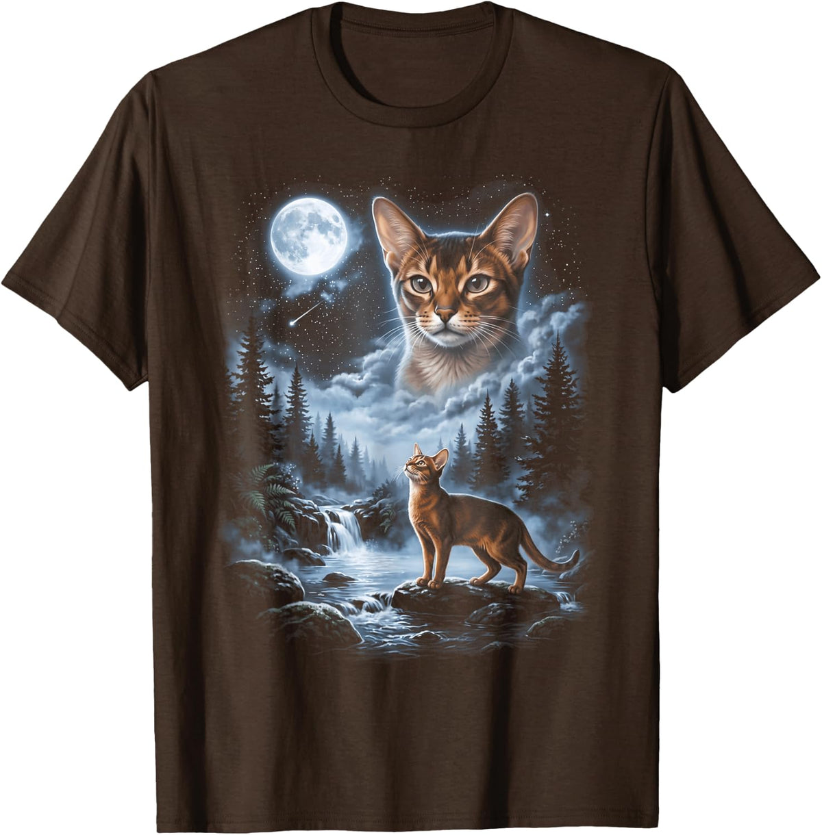 Retro Abyssinian Cat Moon 90s Bootleg Meme Kitten Cats T-Shirt - Brown