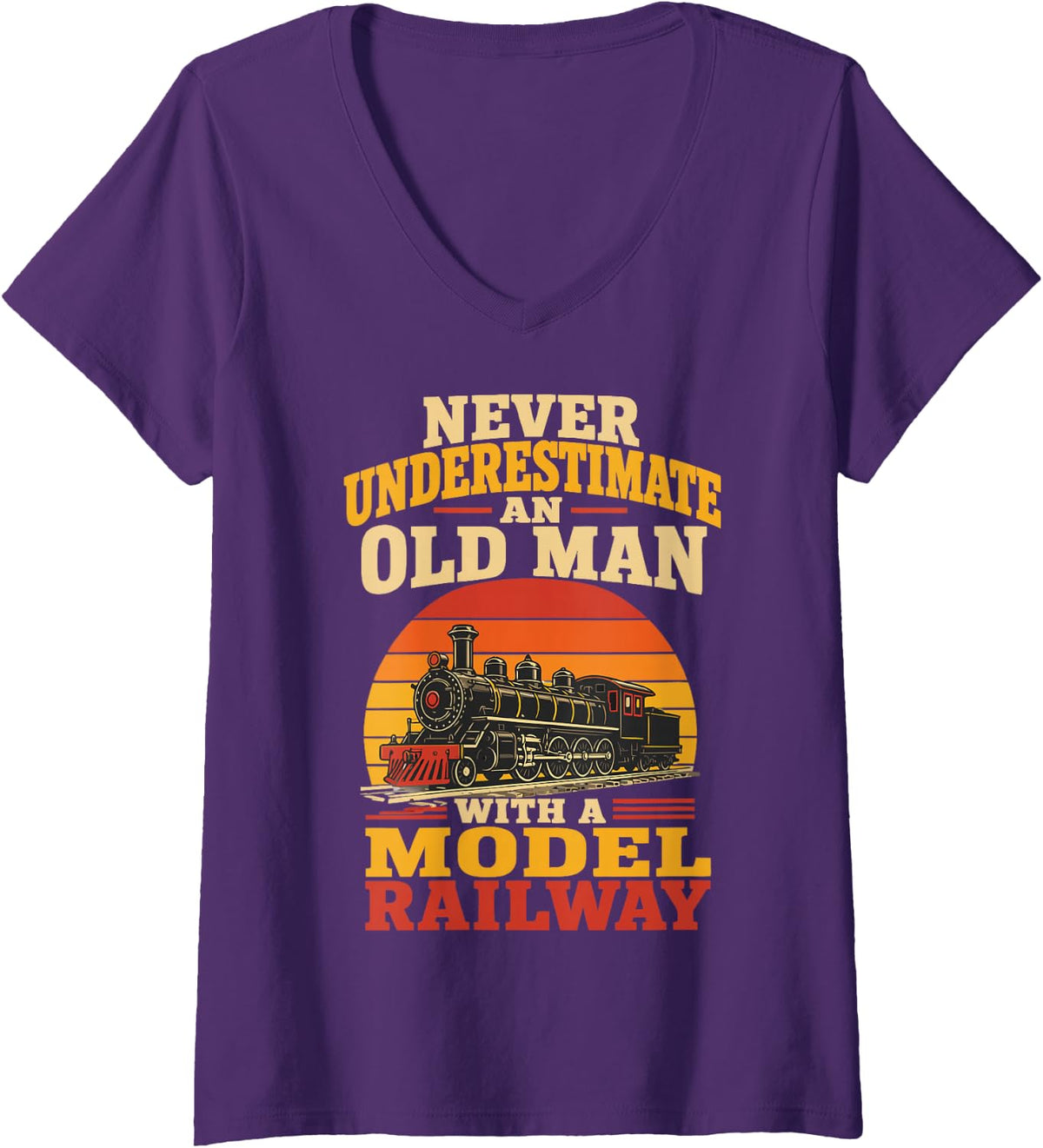 Women's Model Railway Dad Hobby Train Collector Father Railroad V-Neck T-Shirt - Purple