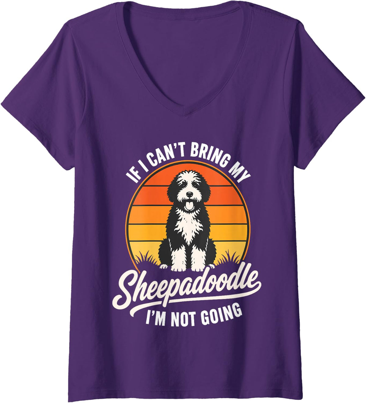 Women's Sheepadoodle Humor Doodle Lover V-Neck T-Shirt - Purple