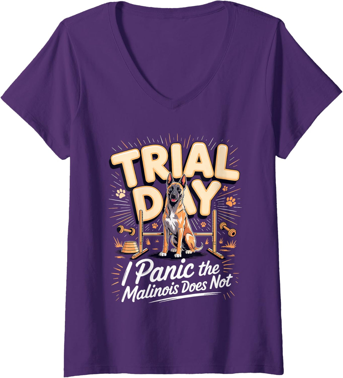 Women's Trial Day I Panic The Malinois Does Not Belgian Malinois V-Neck T-Shirt - Purple