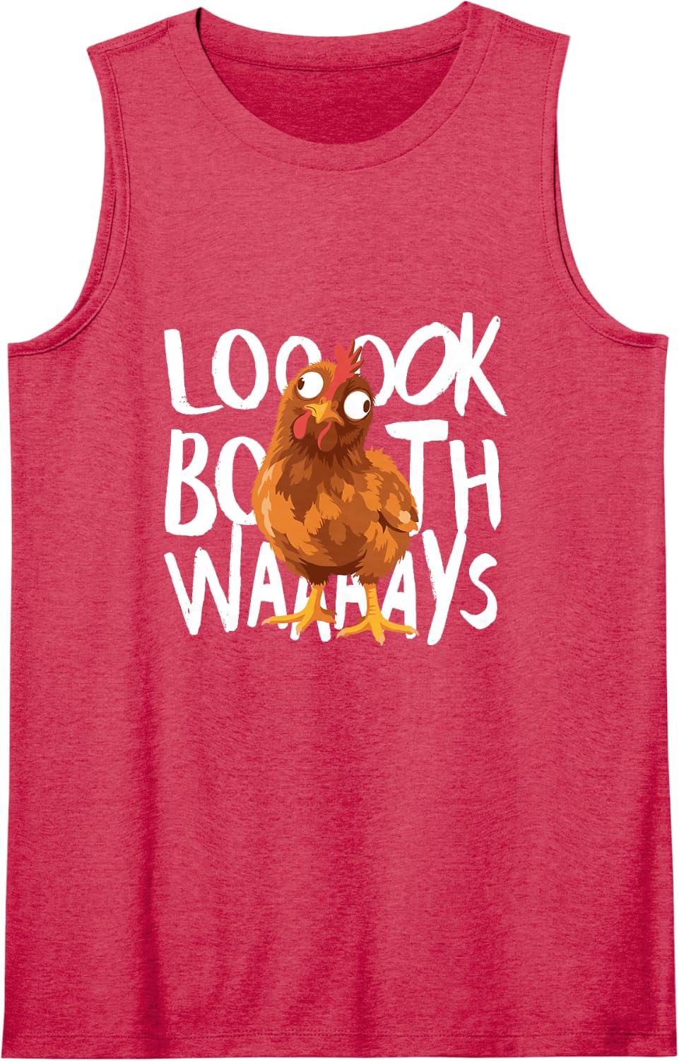 Look Both Ways Funny Chicken Sleeveless Tank Top - Red
