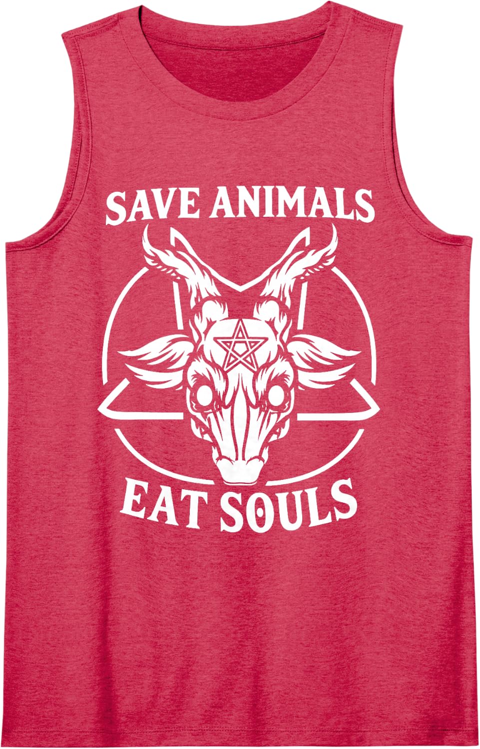 Save Animals Eat Souls Occult Goat Sleeveless Tank Top - Red