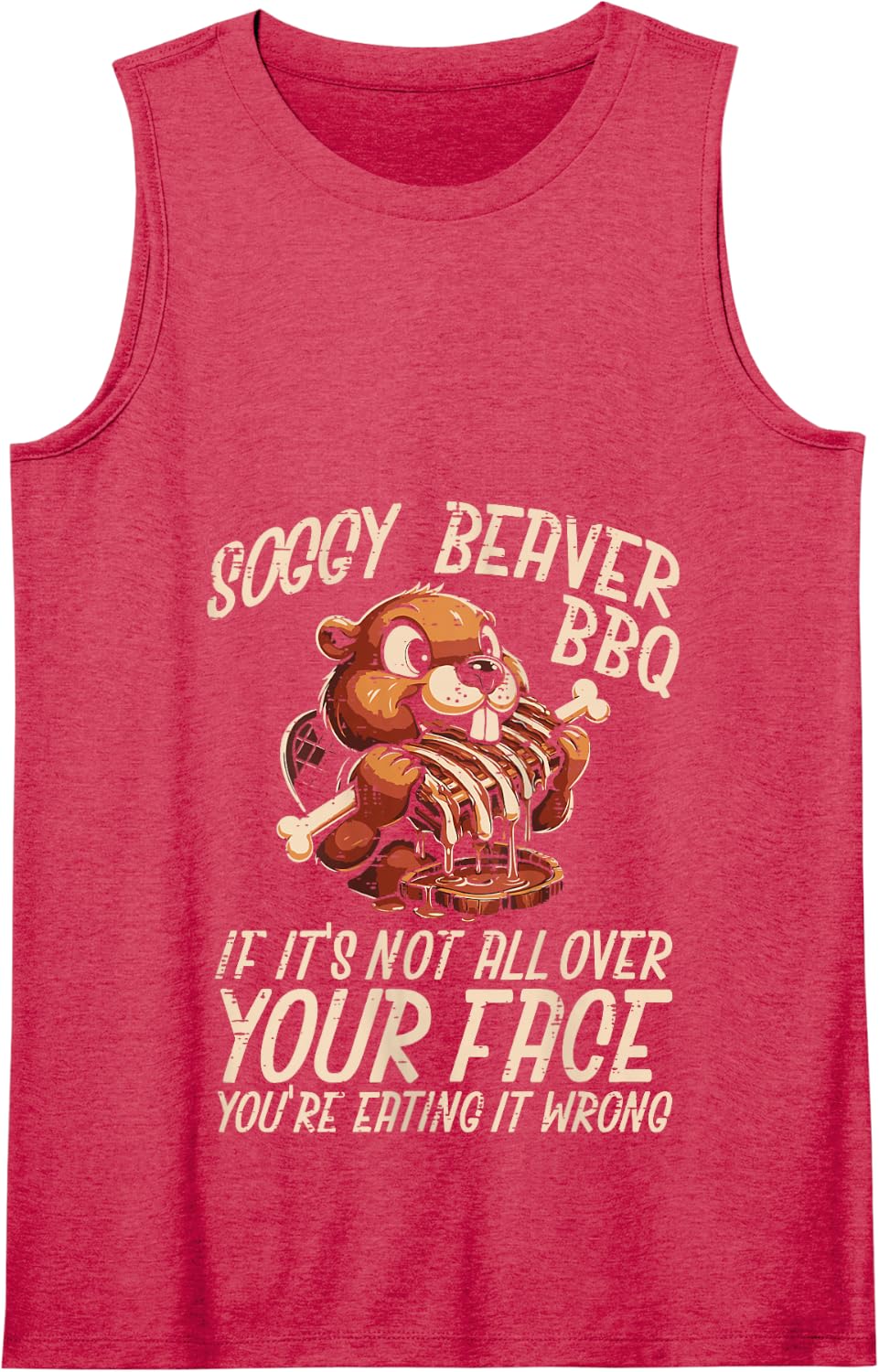Soggy Beaver BBQ All Over Face Funny Barbecue Joke Men Women Tank Top - Red