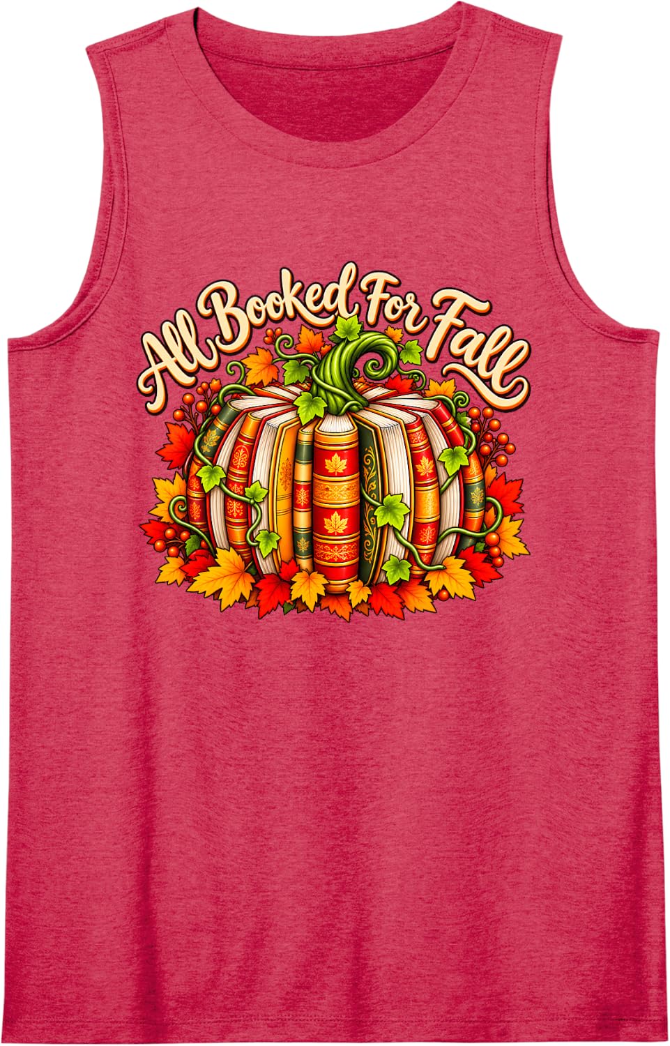 All Booked for Fall Books Coffee Pumpkin Halloween Reading Sleeveless Tank Top - Red